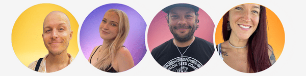 Headshots of team on gradient backgrounds